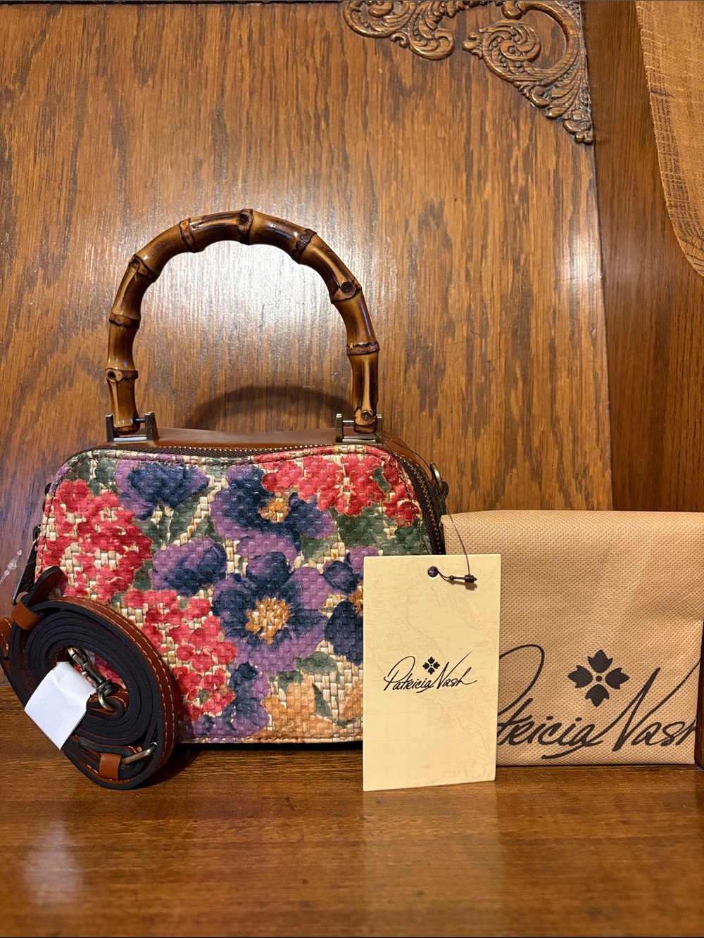 NWT-Patricia Nash-French Hydrangeas-Painted Woven Lara Crossbody-$179